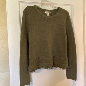 Cropped Sweater with Fringe Hem